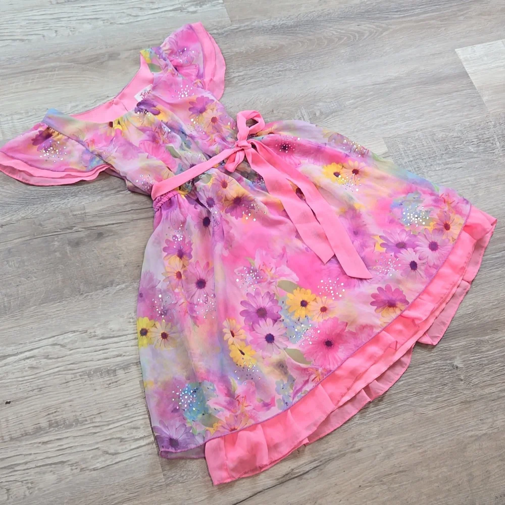 Justice Pink Floral Sparkle Dress